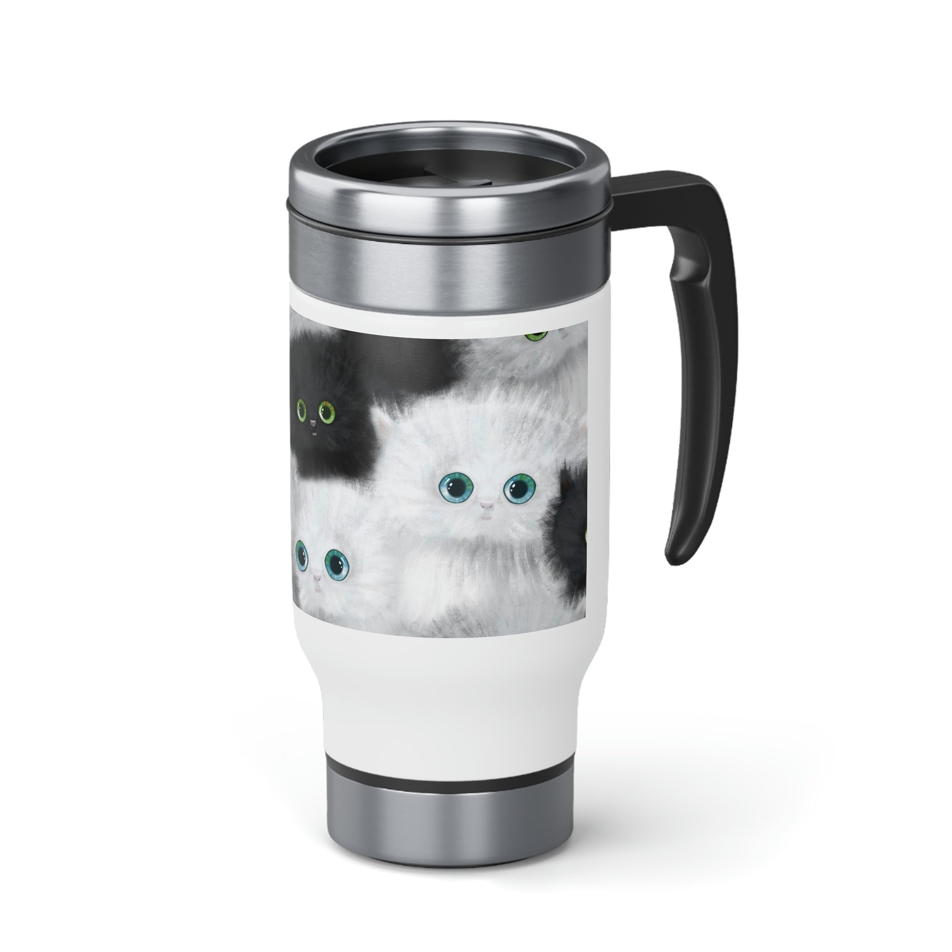 Black & White Kittens Travel Mug with handle stainless steel.