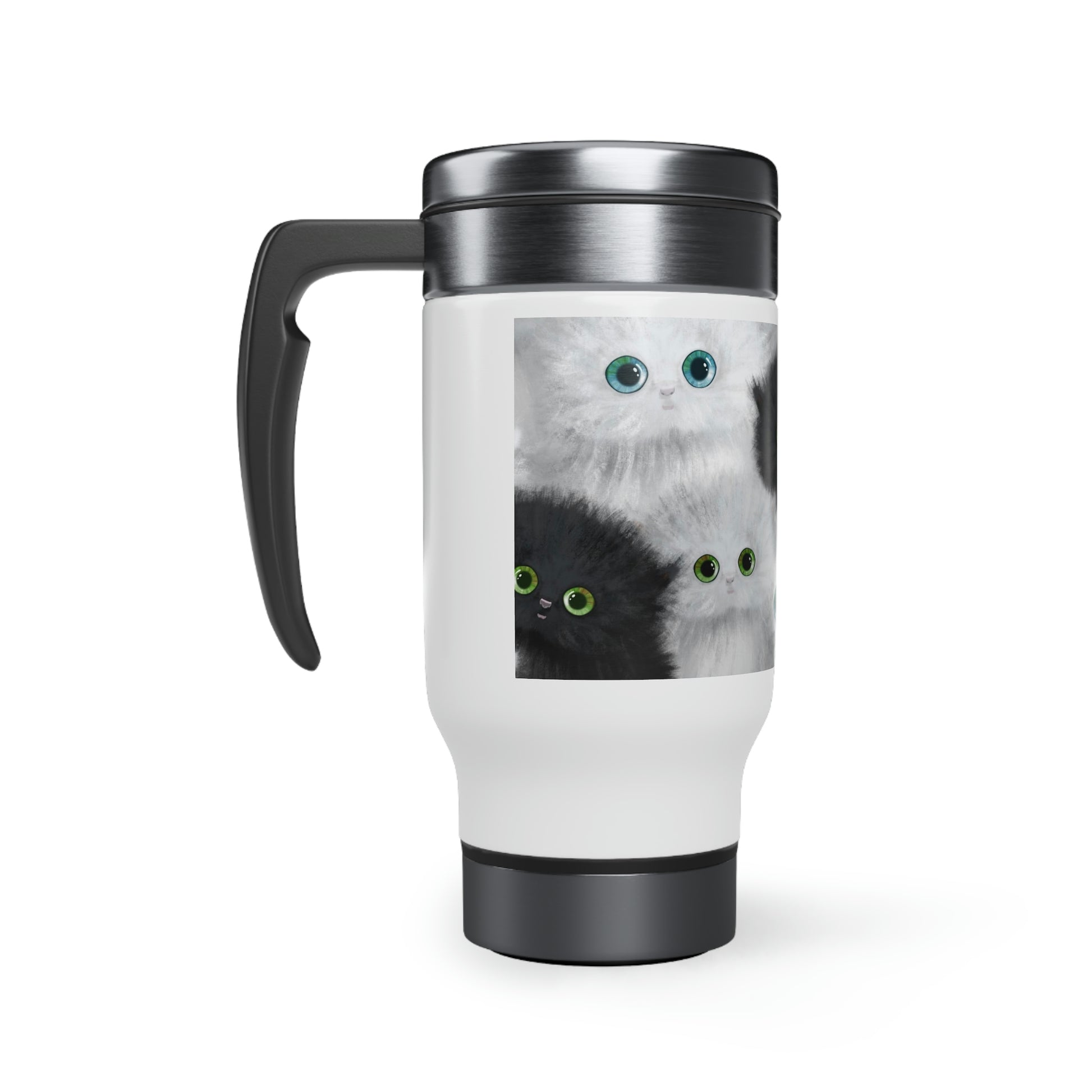 Black & White Kittens Travel Mug with handle stainless steel.