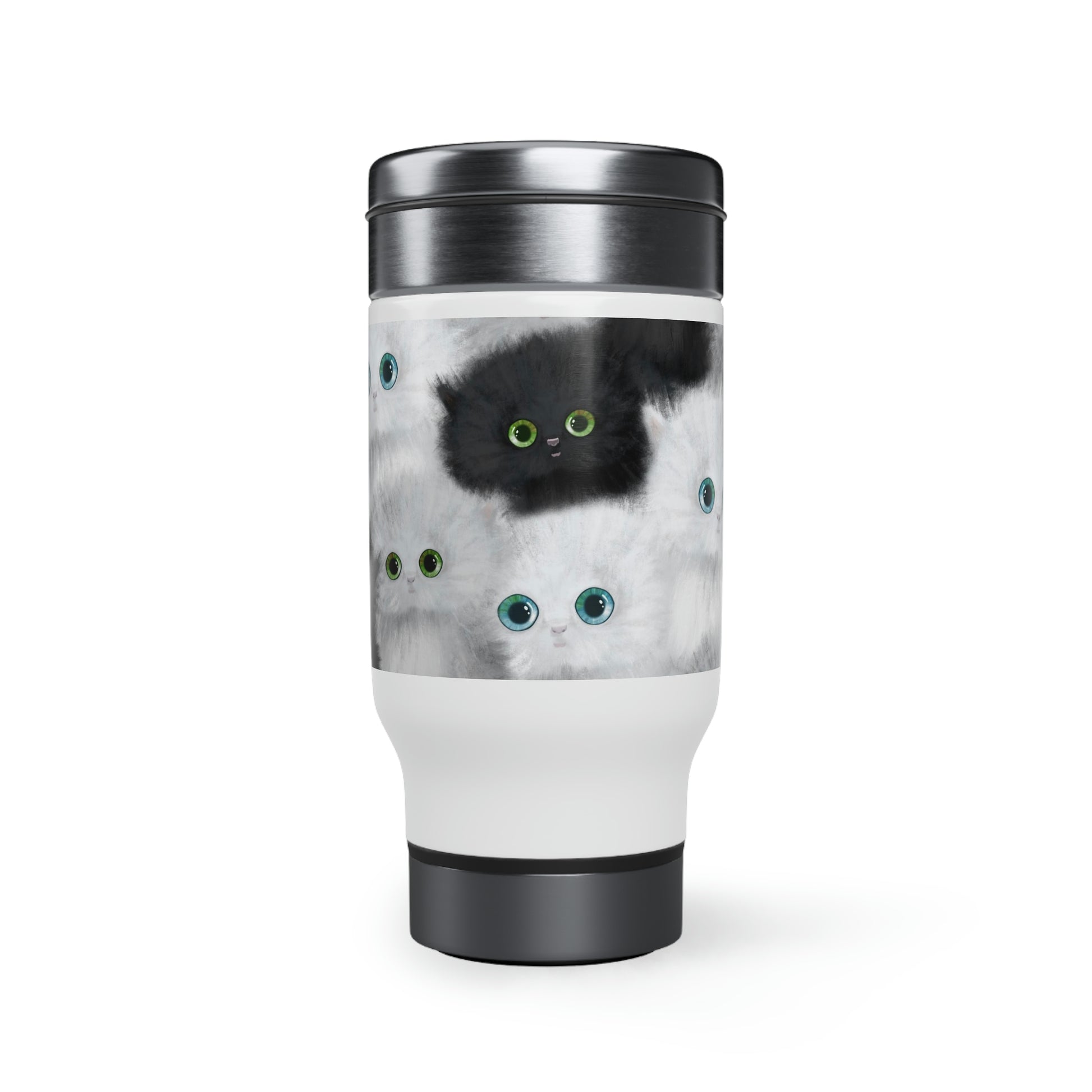 Black & White Kittens Travel Mug with handle stainless steel.