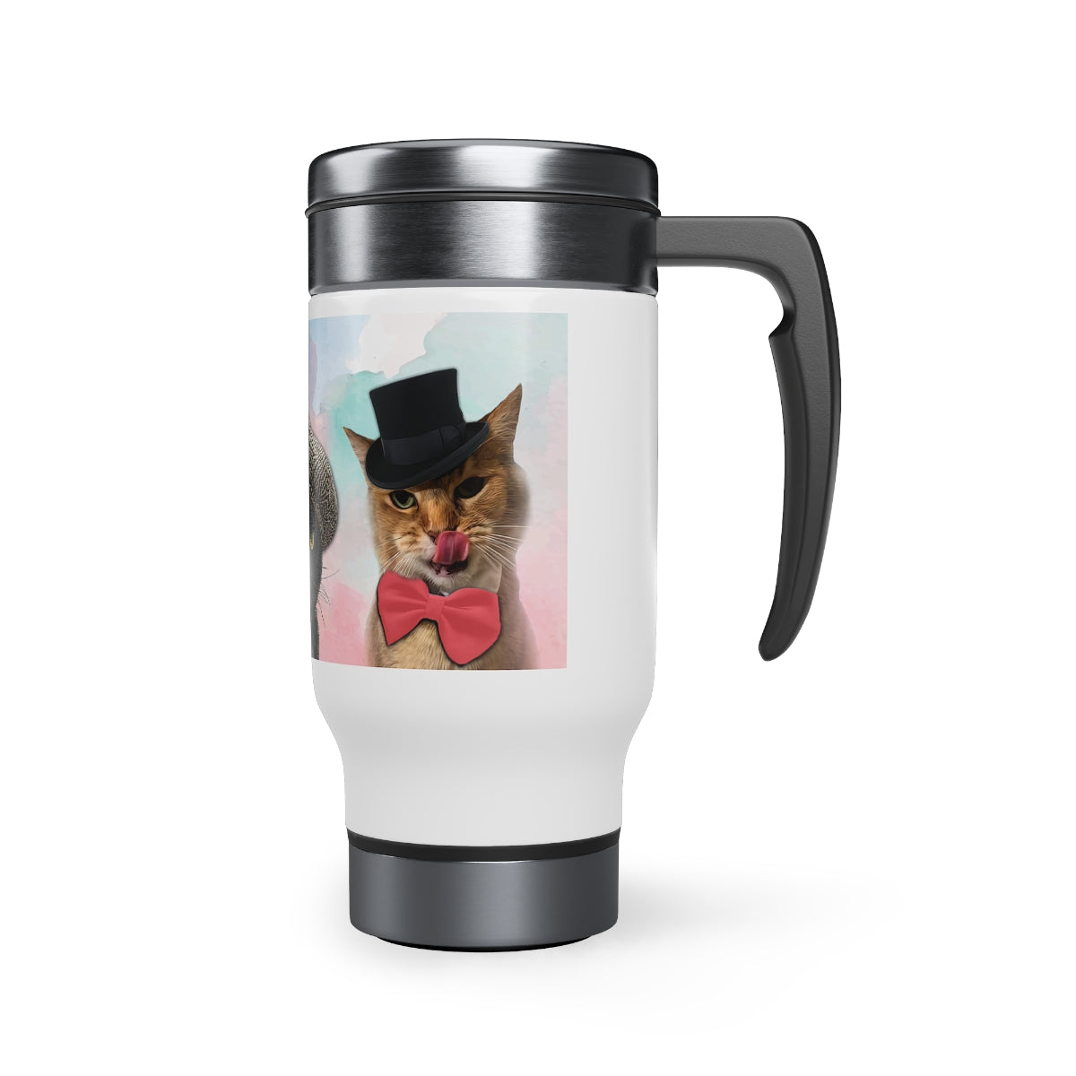 Cat In Hats Travel Tumbler with Three Cats Wearing Hats 14oz Travel Cup With Handle Multicolor.