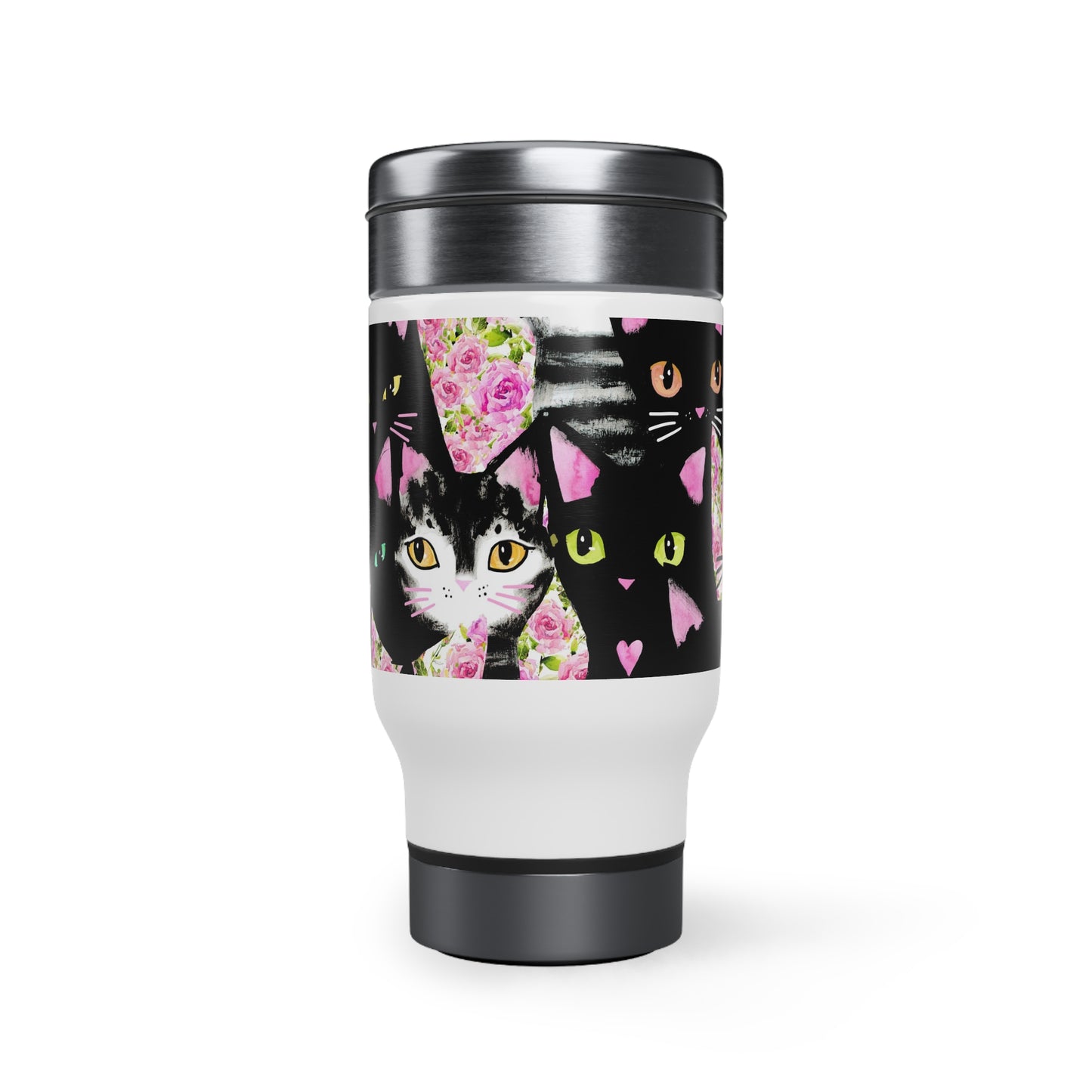 Cats & Roses Insulated Travel Mug Multicolored 14oz
