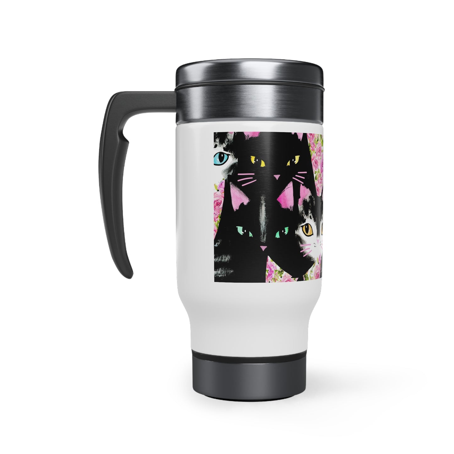 Cats & Roses Insulated Travel Mug Multicolored 14oz