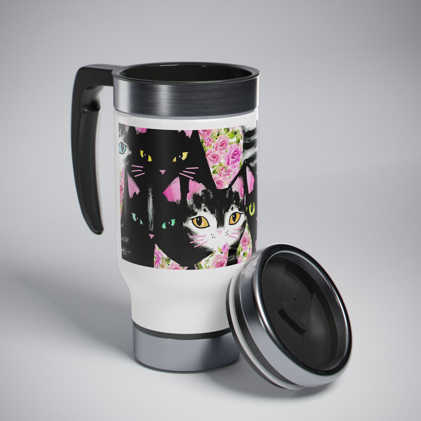 Cats & Roses Insulated Travel Mug Multicolored 14oz