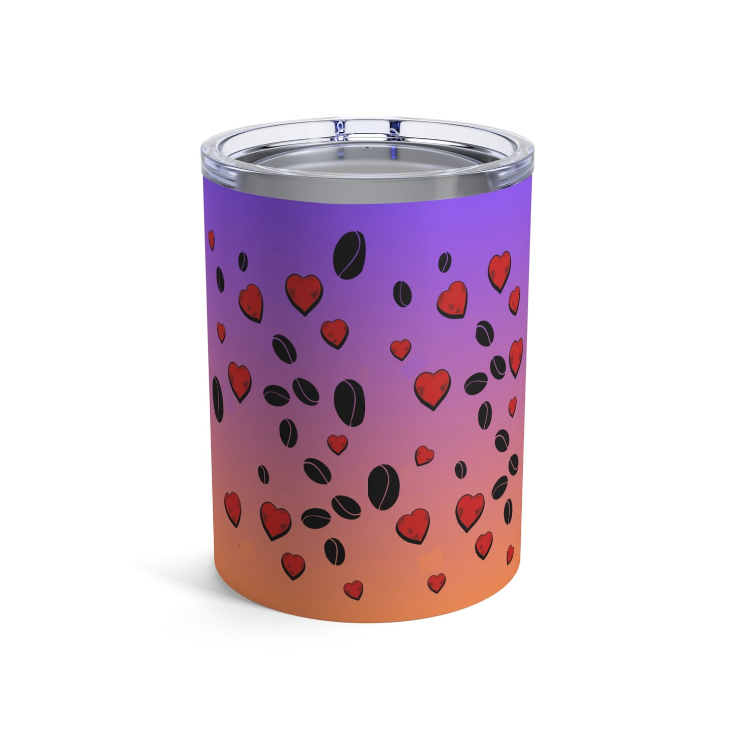 Coffee Beans & Love Hearts Bengal Cat Themed 10oz Travel Tumbler Purple
