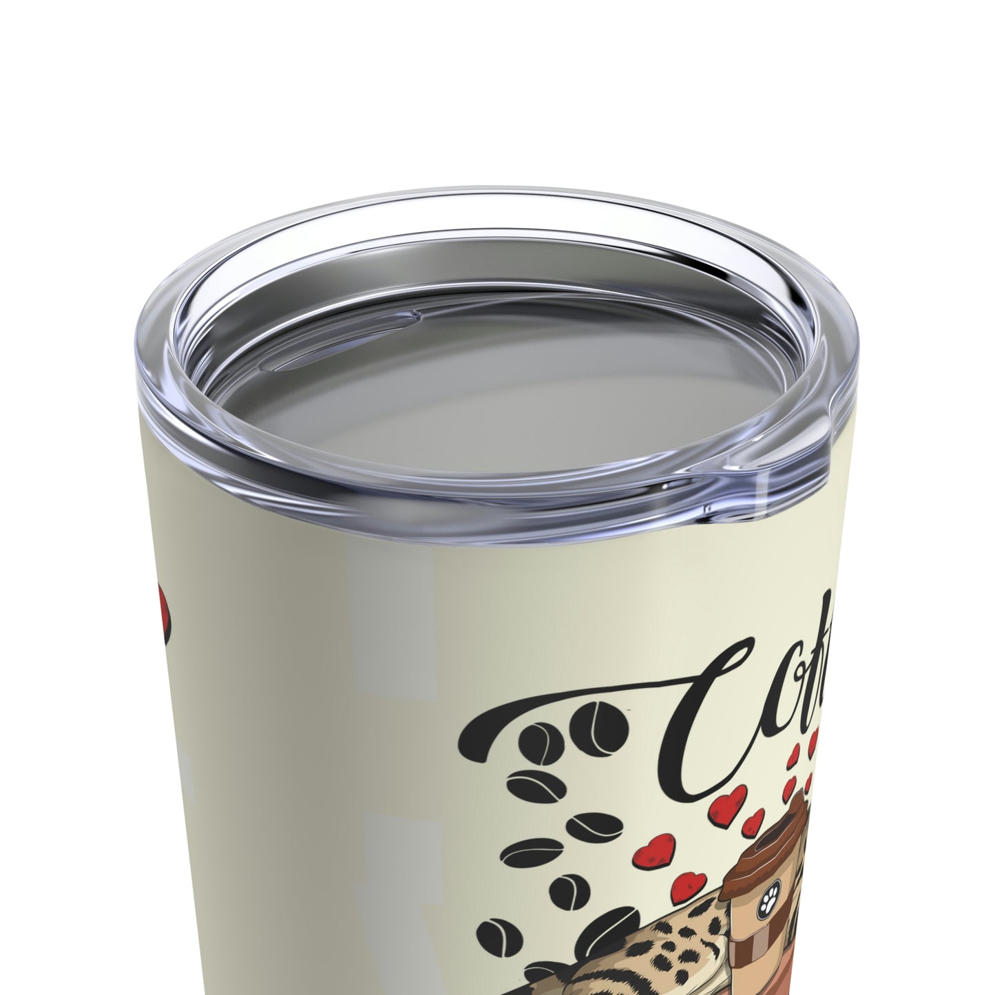 Coffee Beans & Love Hearts Cream Tumbler 20oz, Bengal Cat & Coffee Theme, and the text 'COFFEE TIME'.
