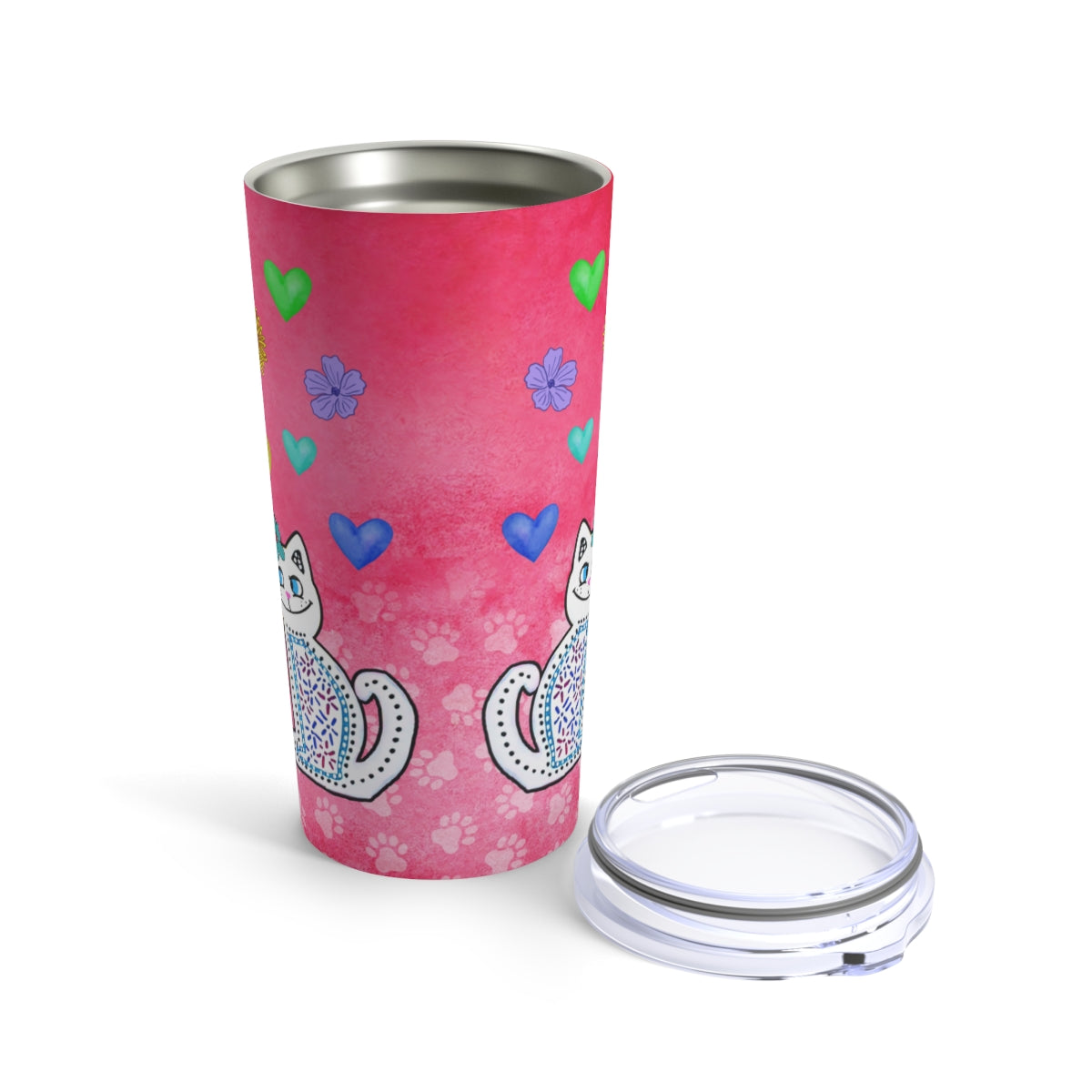 Hearts Cat Themed Tumbler 20oz