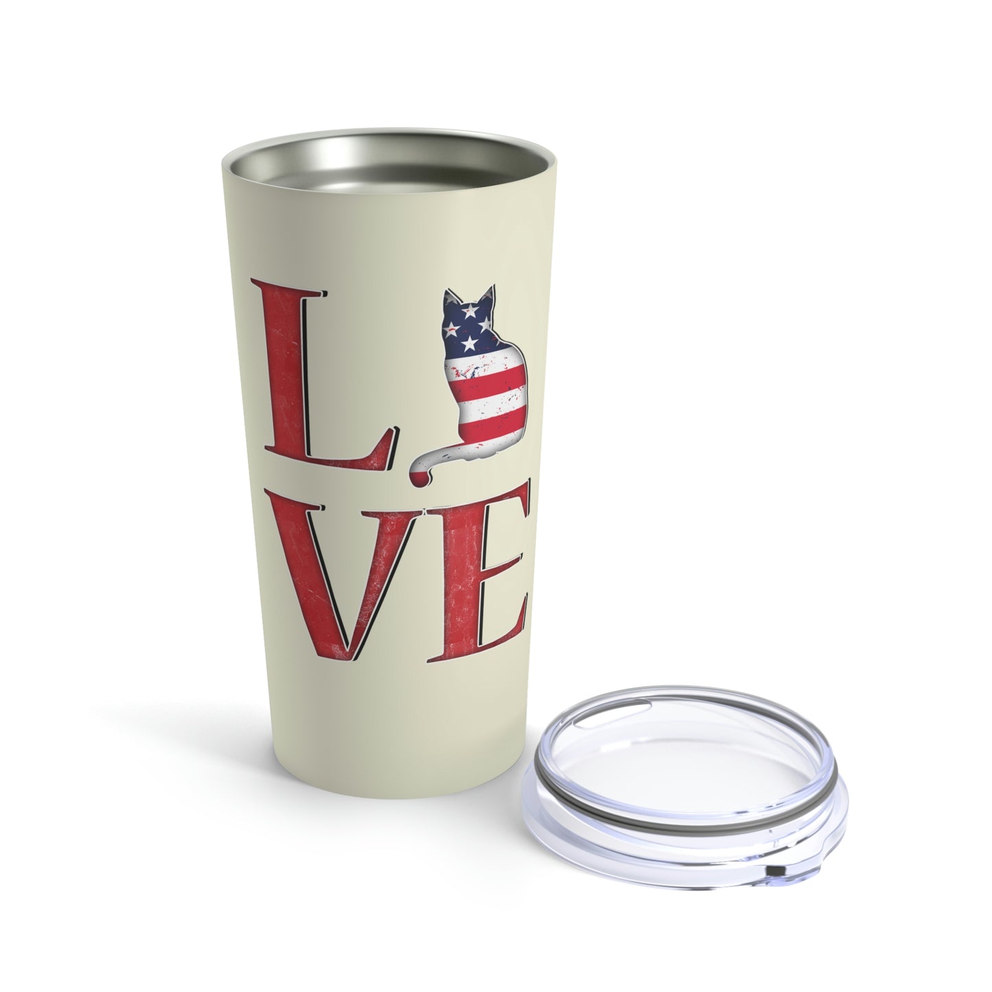LOVE USA Tumbler 20oz Cat And USA Flag Stars And Stripes Themed Travel Tumbler