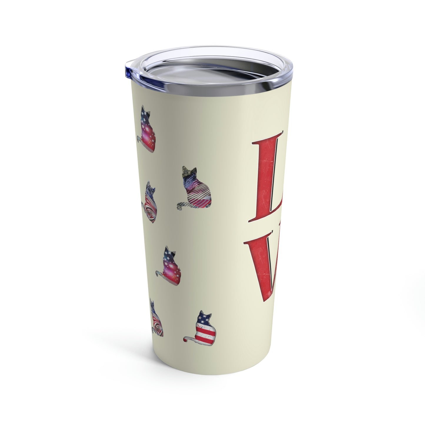 LOVE USA Tumbler 20oz Cat And USA Flag Stars And Stripes Themed Travel Tumbler