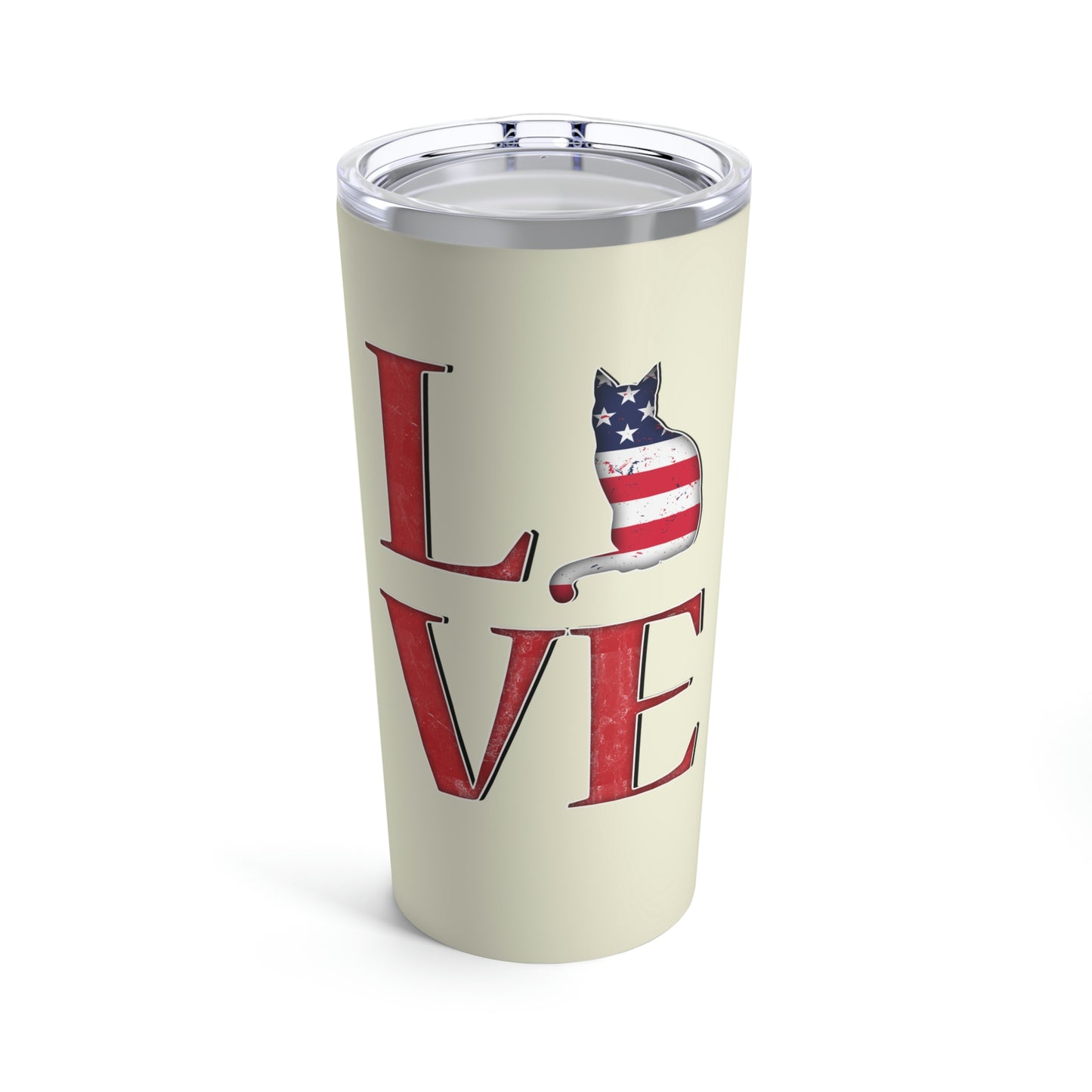 LOVE USA Tumbler 20oz Cat And USA Flag Stars And Stripes Themed Travel Tumbler