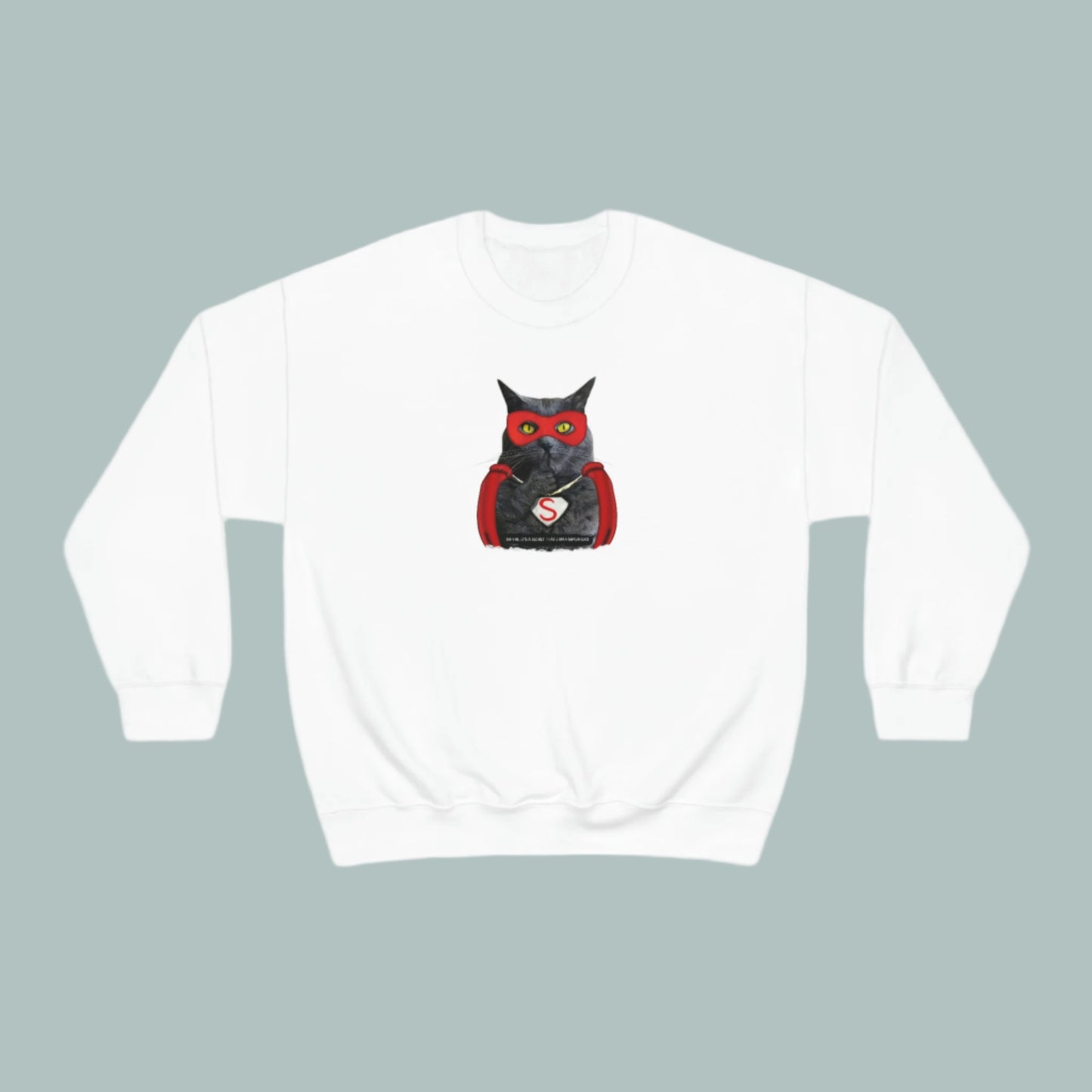 White Super Cat Crewneck Unisex Sweatshirt