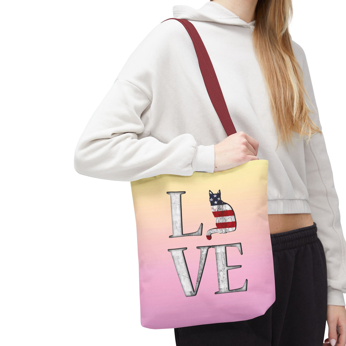 Patriotic Cat Love Tote Bag (Pink)