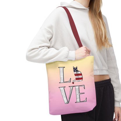 Patriotic Cat Love Tote Bag (Pink)
