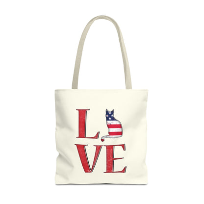 Patriotic Cat Love Tote Bag (Cream)