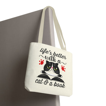 Cat & Book Tote Bag