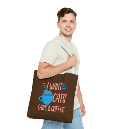 Cats, Cake & Coffee Tote Bag (Brown)
