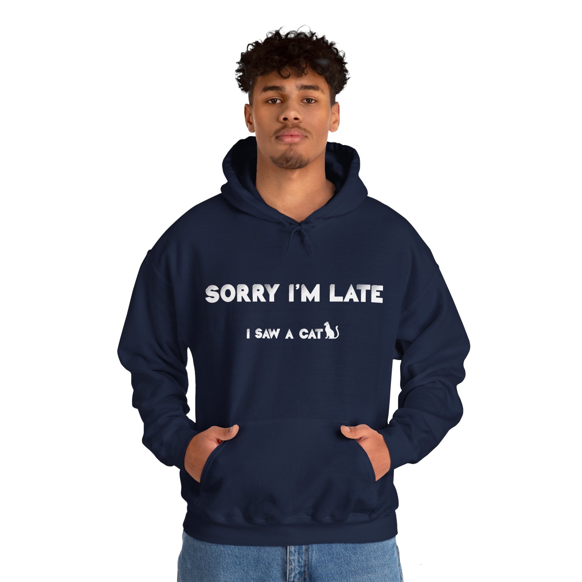Navy I Saw A Cat Hooded Sweatshirt Unisex 