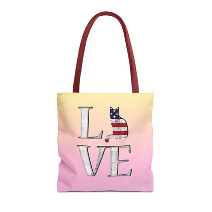 Patriotic Cat Love Tote Bag (Pink)