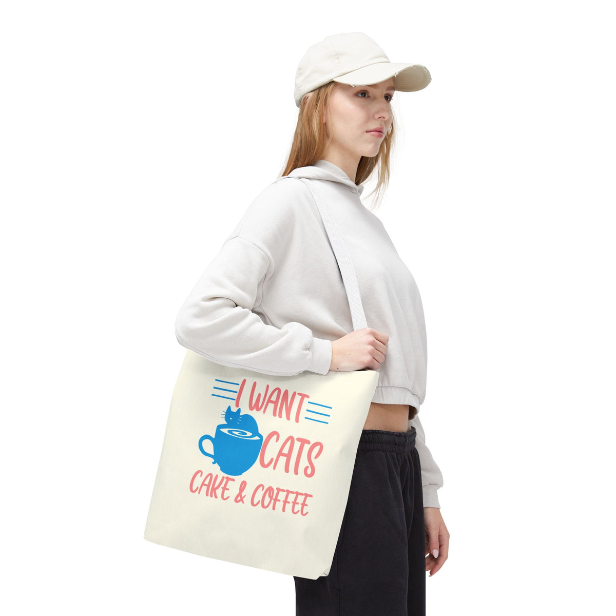 Cats, Cake & Coffee Tote Bag (Cream)