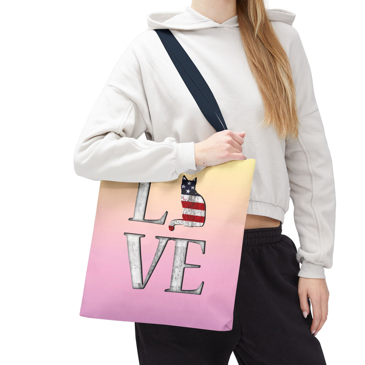 Patriotic Cat Love Tote Bag (Pink)