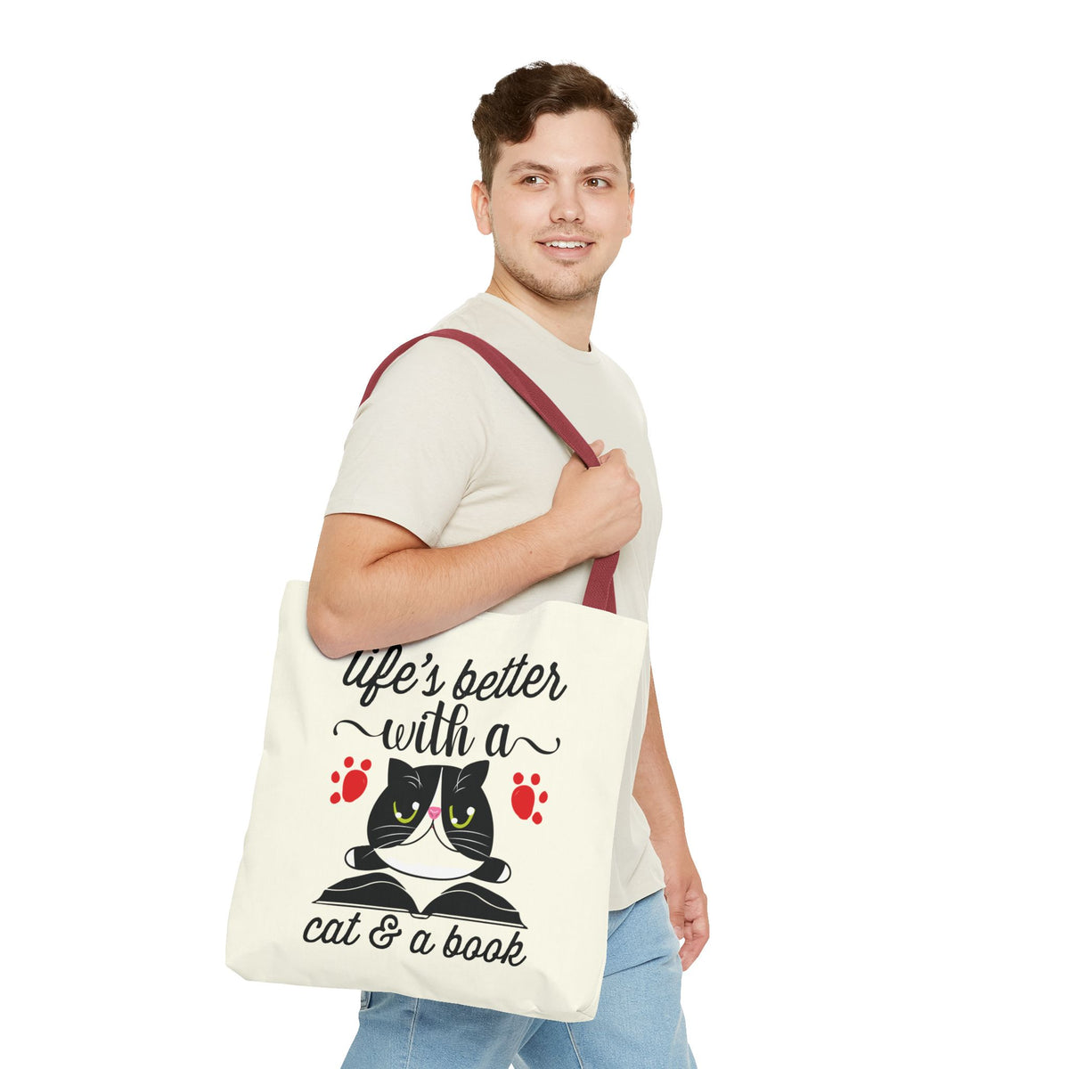 Cat & Book Tote Bag