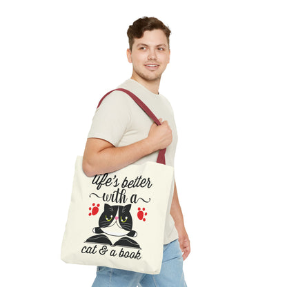 Cat & Book Tote Bag