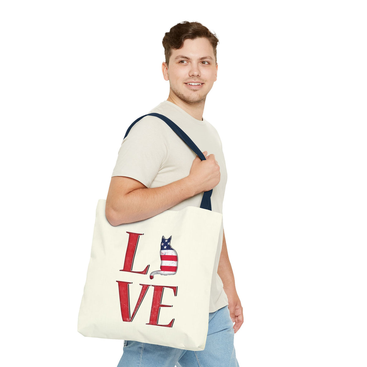 Patriotic Cat Love Tote Bag (Cream)