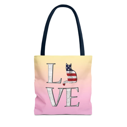 Patriotic Cat Love Tote Bag (Pink)