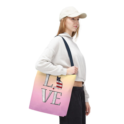 Patriotic Cat Love Tote Bag (Pink)