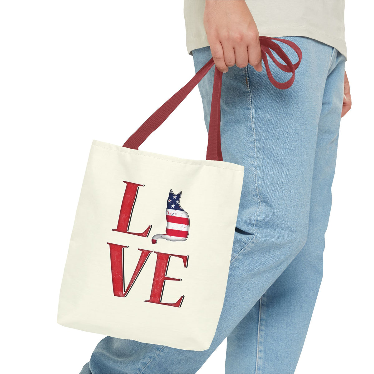 Patriotic Cat Love Tote Bag (Cream)