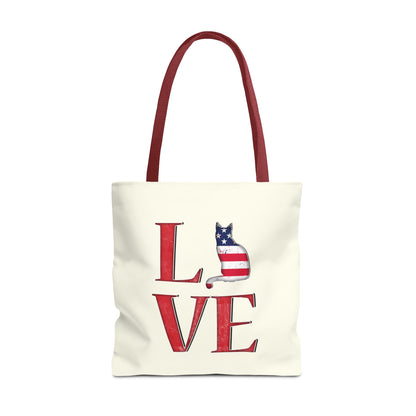 Patriotic Cat Love Tote Bag (Cream)