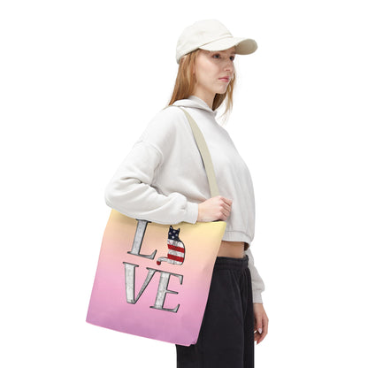 Patriotic Cat Love Tote Bag (Pink)