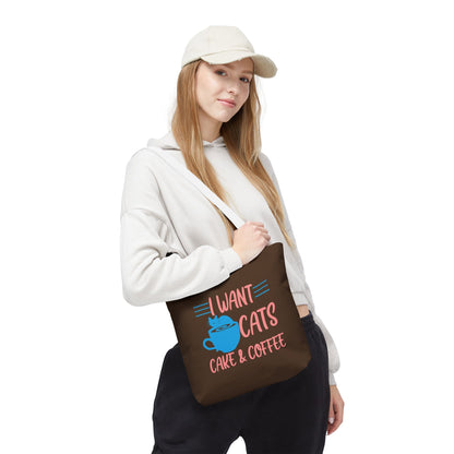Cats, Cake & Coffee Tote Bag (Brown)