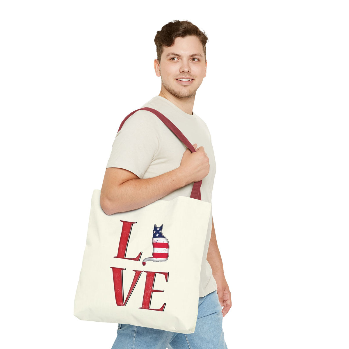 Patriotic Cat Love Tote Bag (Cream)