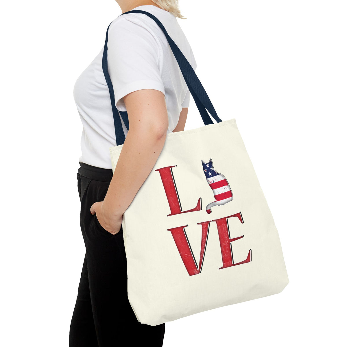 Patriotic Cat Love Tote Bag (Cream)