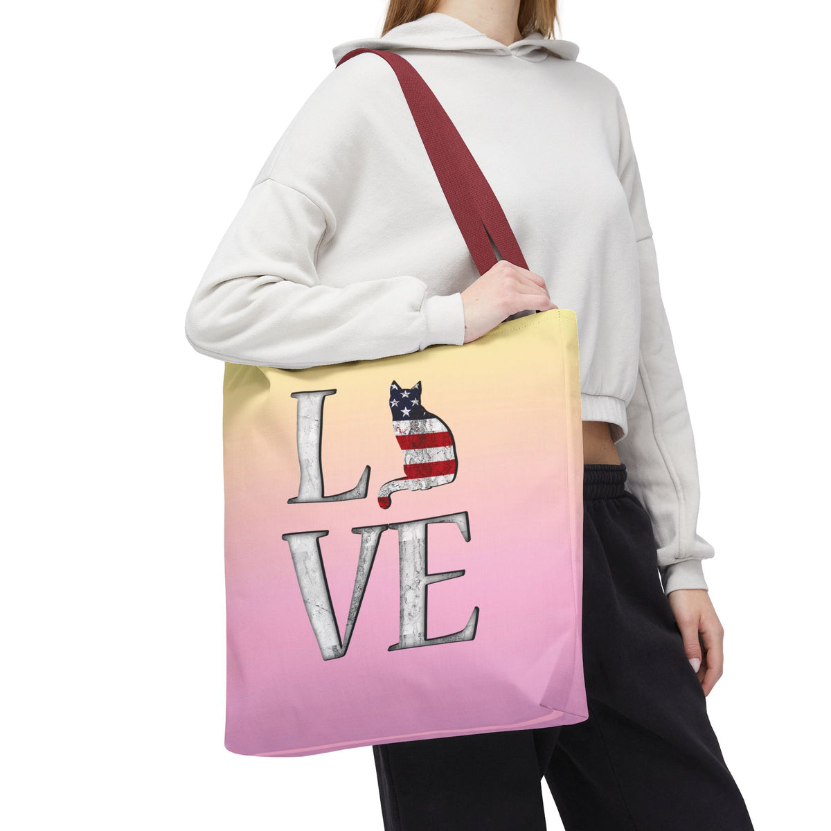 Patriotic Cat Love Tote Bag (Pink)