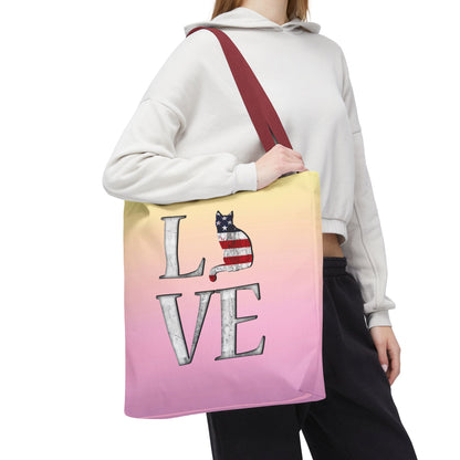 Patriotic Cat Love Tote Bag (Pink)