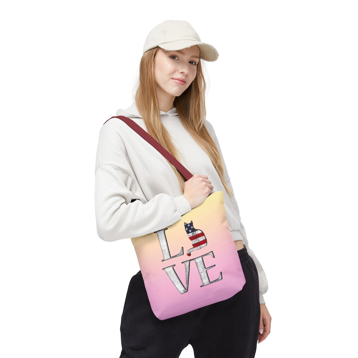 Patriotic Cat Love Tote Bag (Pink)
