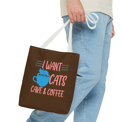Cats, Cake & Coffee Tote Bag (Brown)
