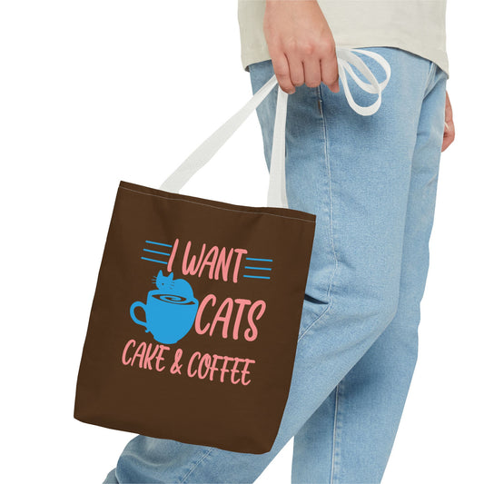 Cats, Cake & Coffee Tote Bag (Brown)