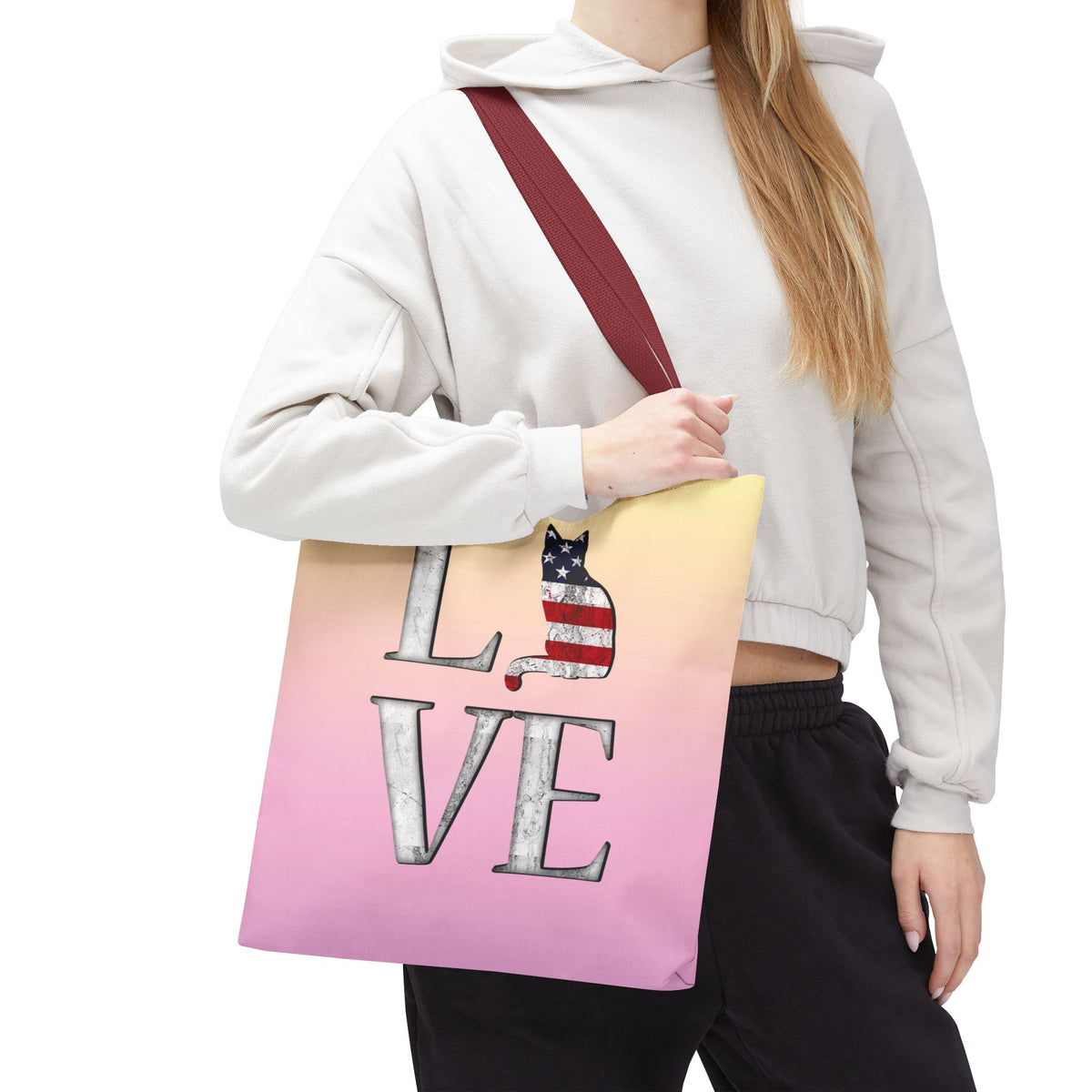 Patriotic Cat Love Tote Bag (Pink)