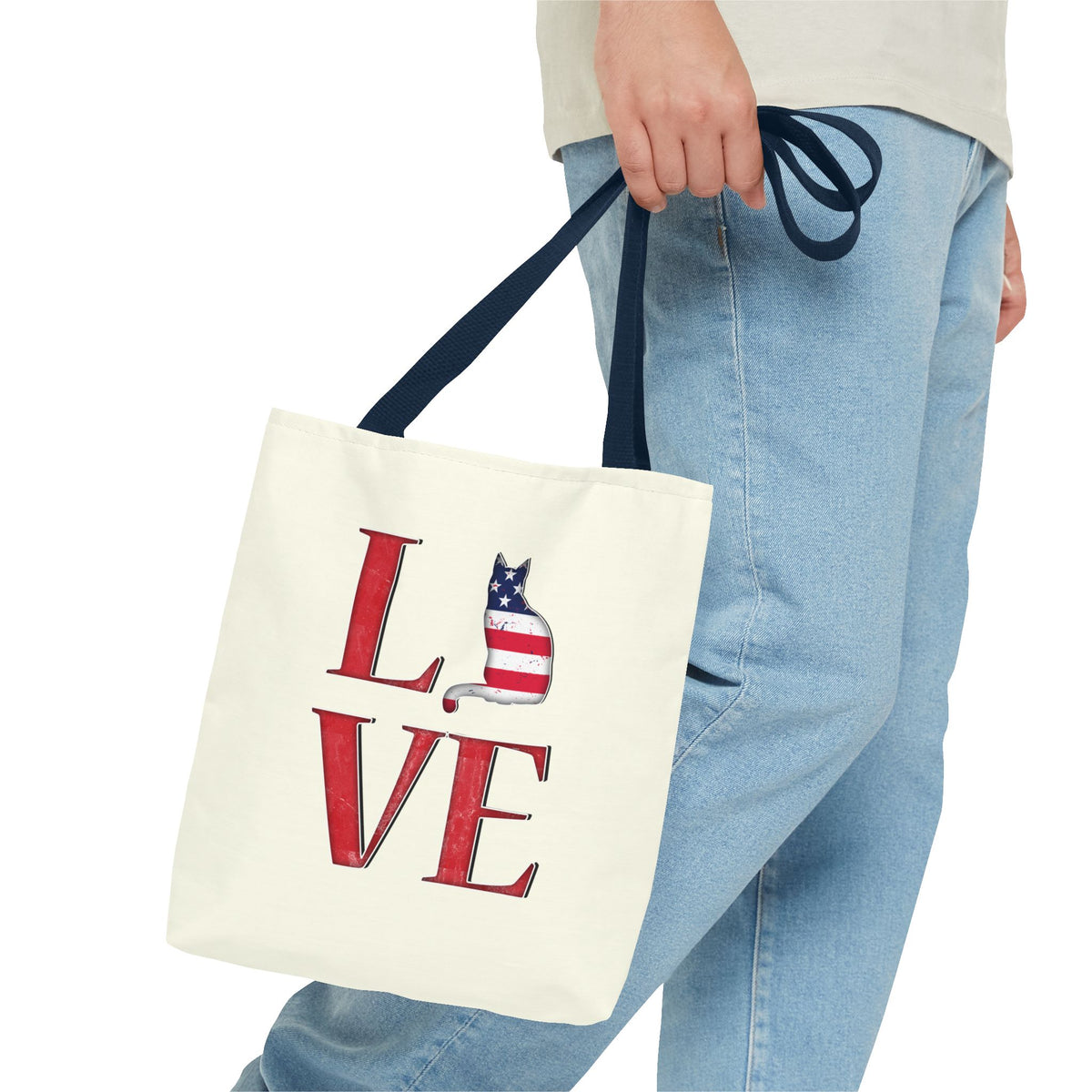 Patriotic Cat Love Tote Bag (Cream)