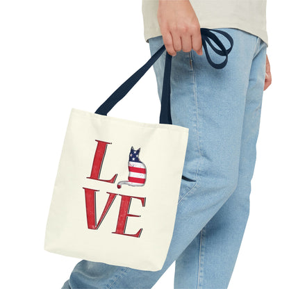 Patriotic Cat Love Tote Bag (Cream)