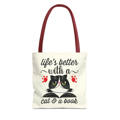 Cat & Book Tote Bag