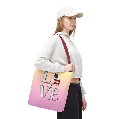 Patriotic Cat Love Tote Bag (Pink)