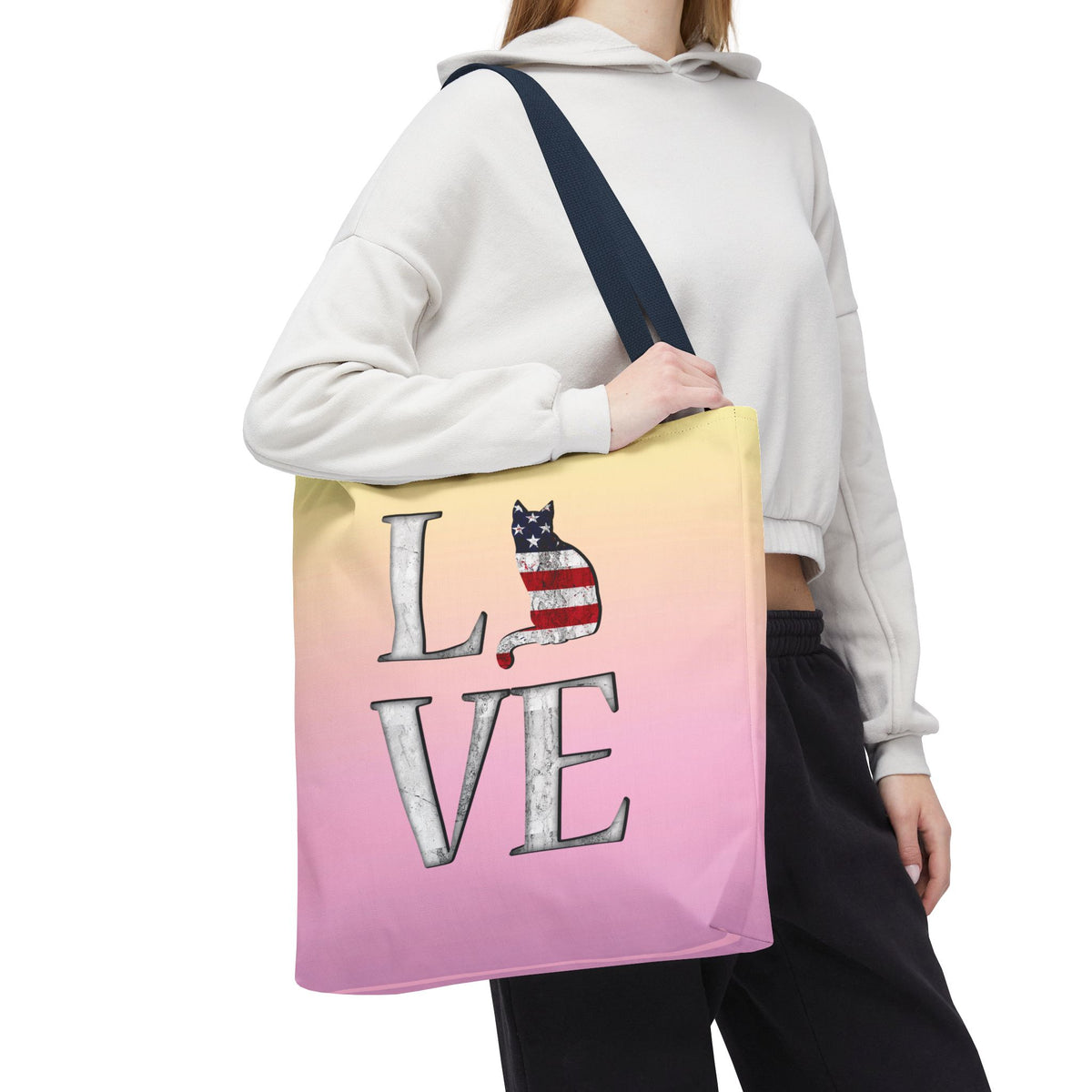 Patriotic Cat Love Tote Bag (Pink)