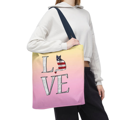 Patriotic Cat Love Tote Bag (Pink)