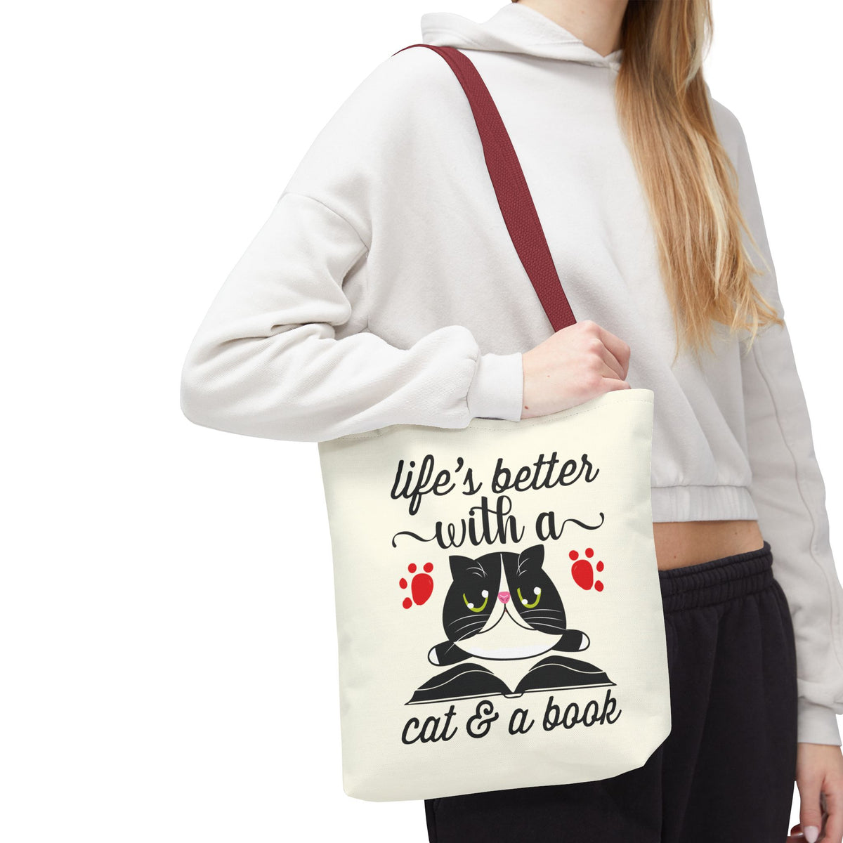 Cat & Book Tote Bag