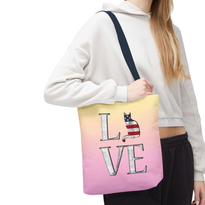 Patriotic Cat Love Tote Bag (Pink)