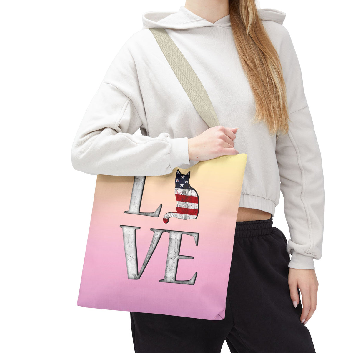 Patriotic Cat Love Tote Bag (Pink)