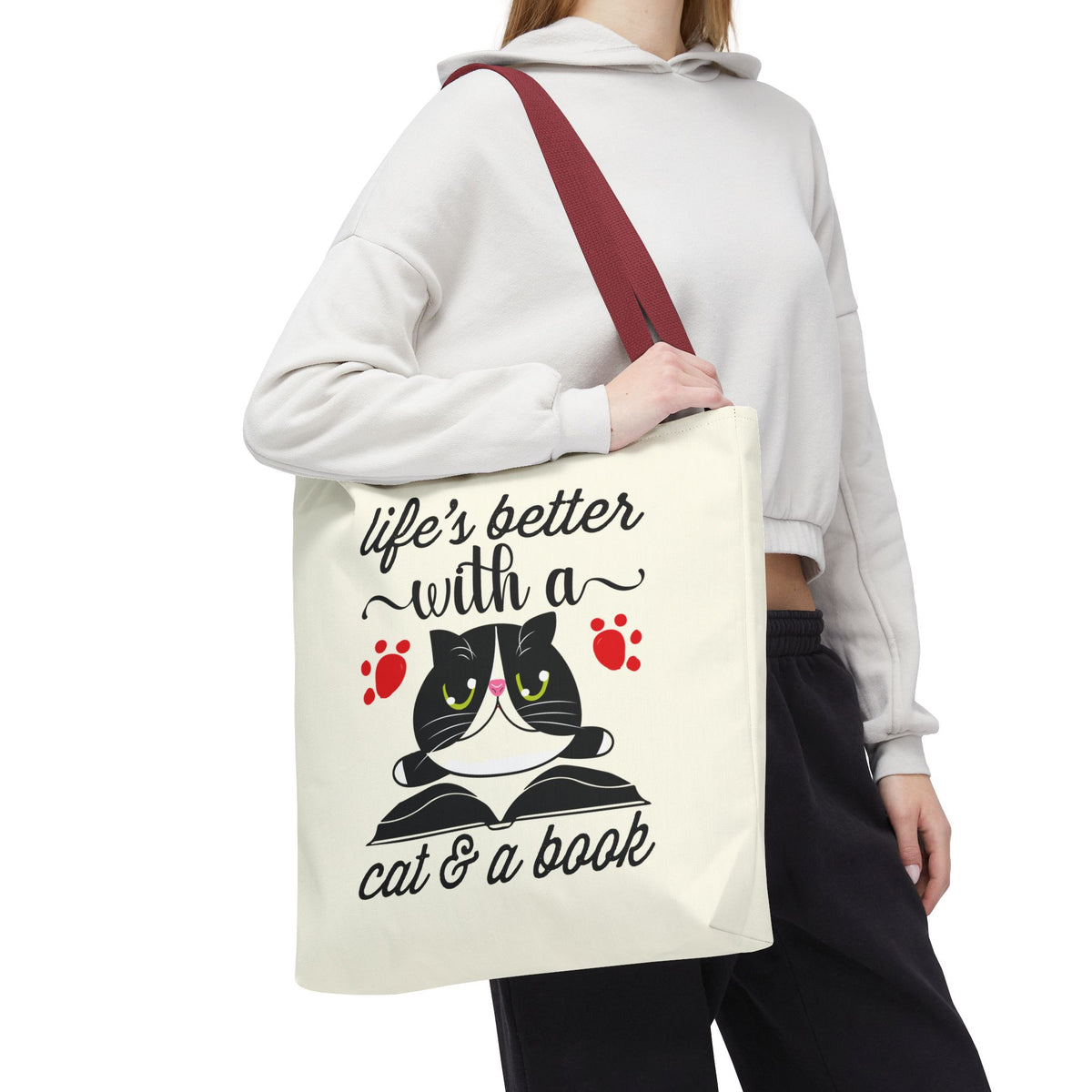 Cat & Book Tote Bag